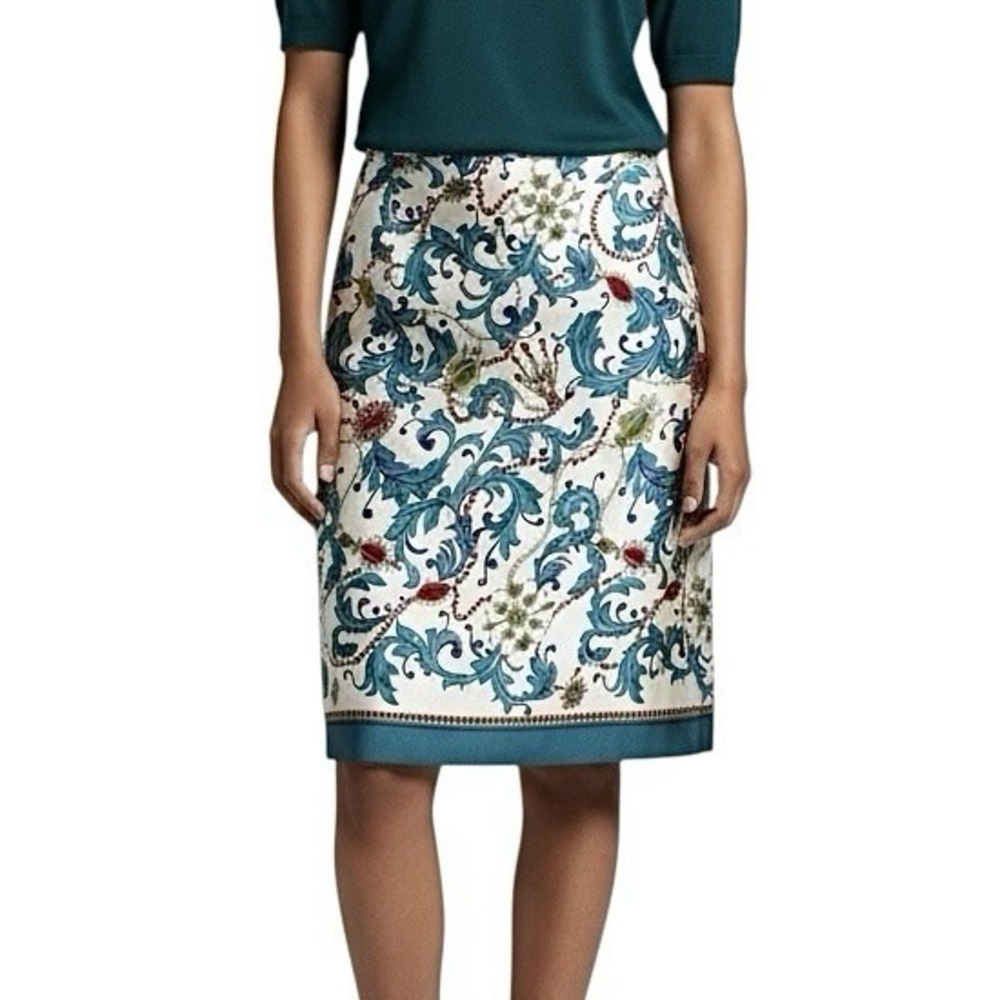 NEIMAN MARCUS Silk Pencil Skirt sz 18 Baroque Print Workwear Business Career